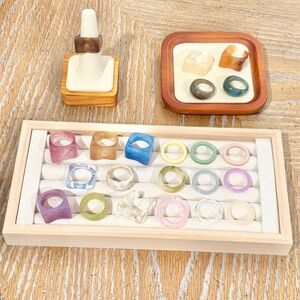 22 Pc Acrylic Resin Rings Bundle | Colorful Chunky & Minimal Stackable Set Y2K